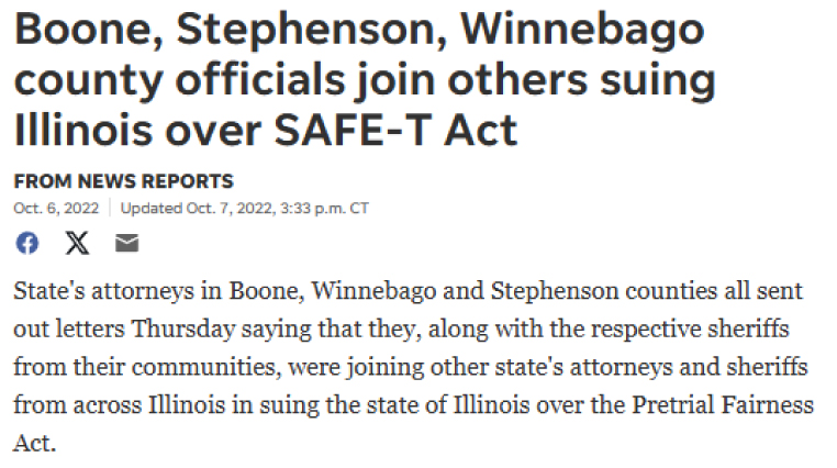 Boone, Stephenson, Winnebago county officials join others suing Illinois over SAFE-T Act — RRStar news image