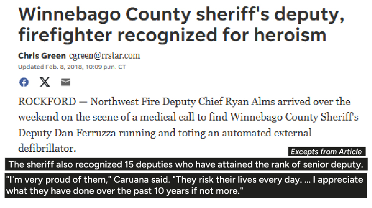Winnebago County sheriff's deputy, firefighter recognized for heroism — RRStar news image