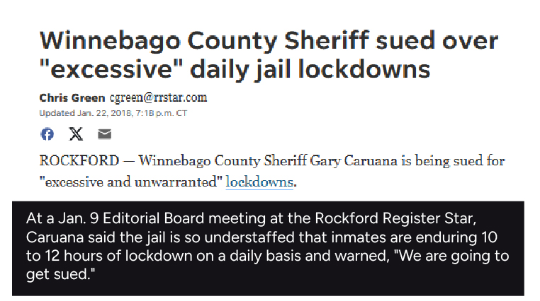Winnebago County Sheriff sued over "excessive" daily jail lockdowns — RRStar news image
